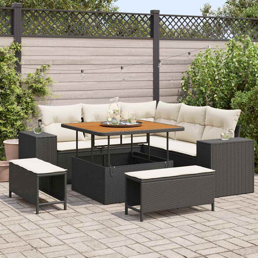 Gartensofa-set 8 stk. Schwarz Poly-Rattan