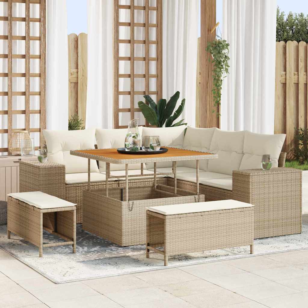 Gartensofa-set 8 stk. Beige Poly-Rattan