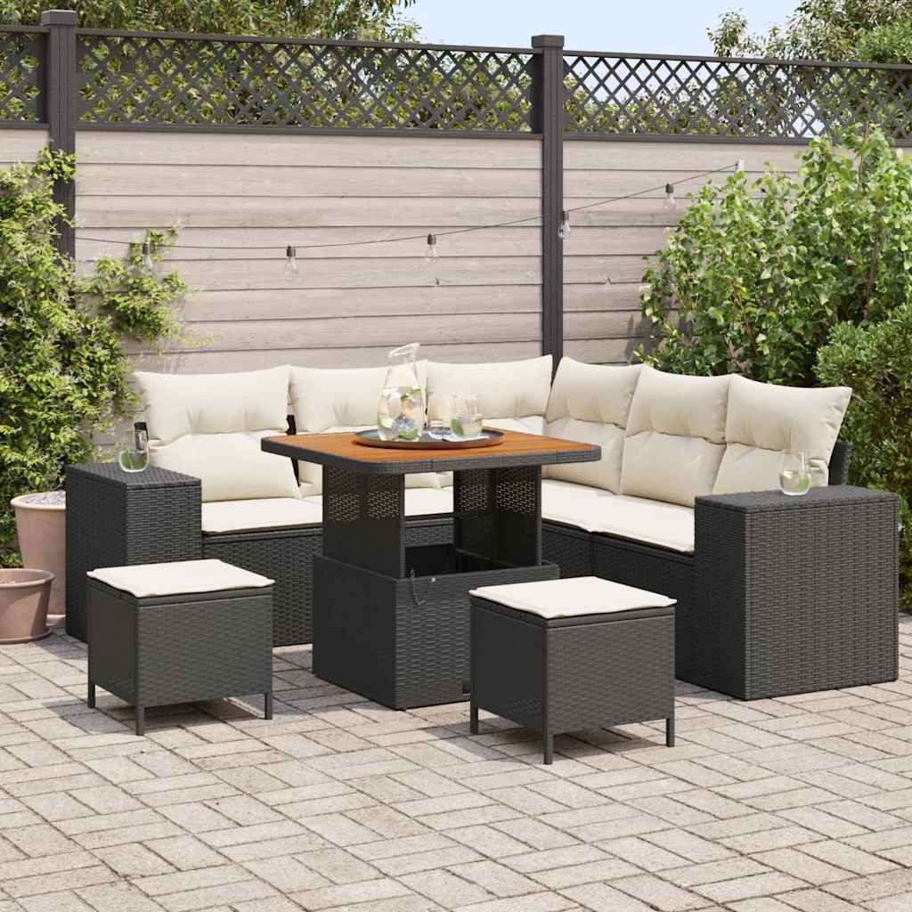 Gartensofa-set 8 stk. Schwarz Poly-Rattan