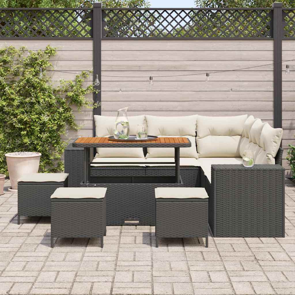 Gartensofa-set 9 stk. Schwarz Poly-Rattan