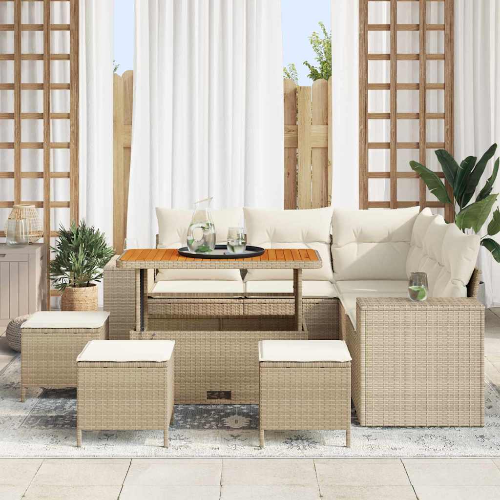 Gartensofa-set 9 stk. Beige Poly-Rattan