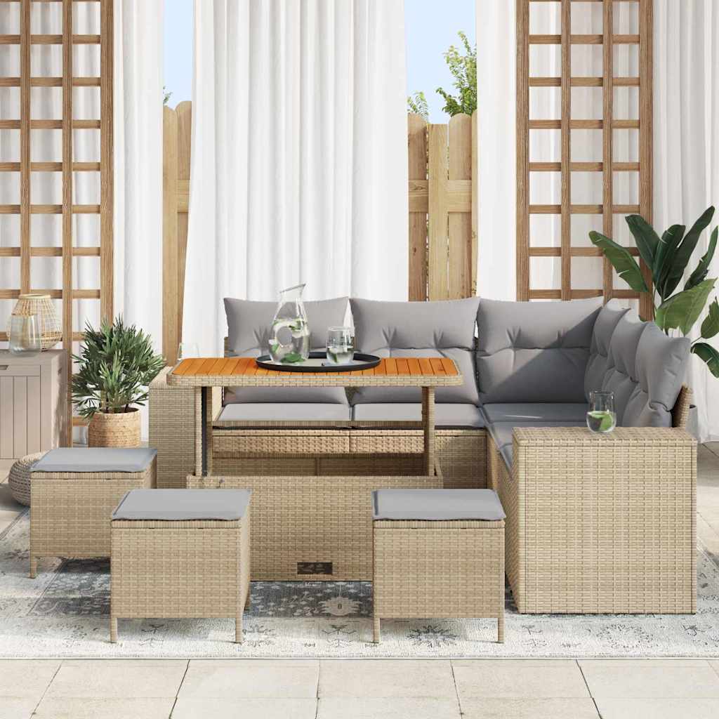 Gartensofa-set 9 stk. Beige Poly-Rattan