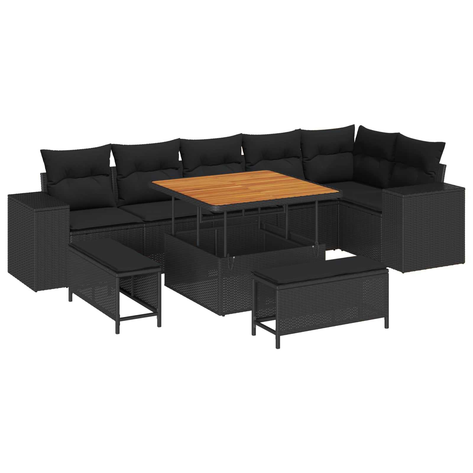 Gartensofa-set 9 stk. Schwarz Poly-Rattan
