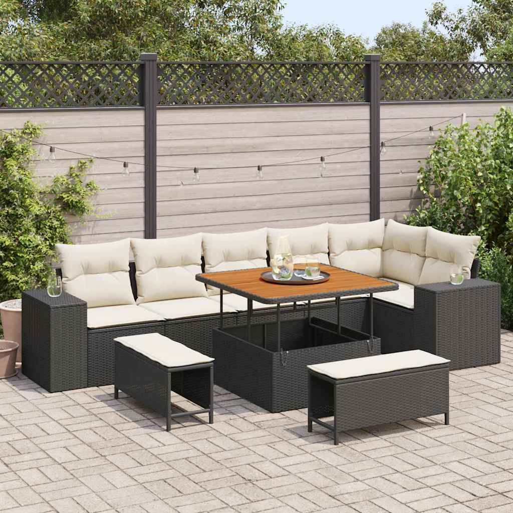 Gartensofa-set 9 stk. Schwarz Poly-Rattan