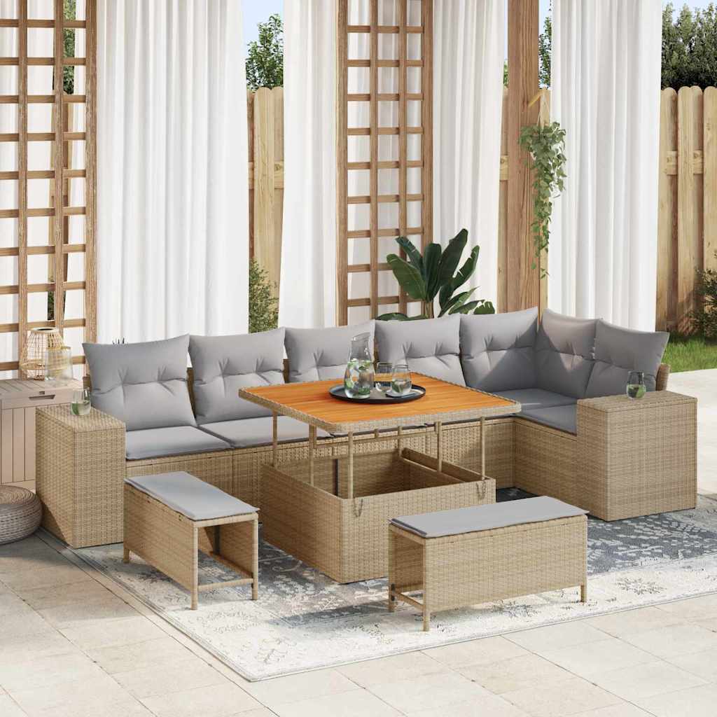Gartensofa-set 9 stk. Beige Poly-Rattan