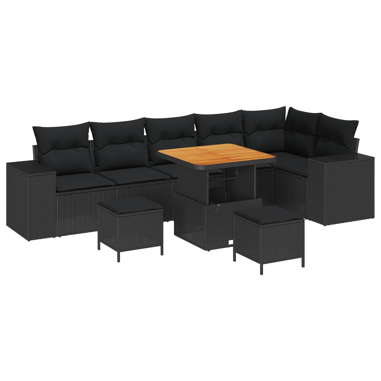 Gartensofa-set 9 stk. Schwarz Poly-Rattan