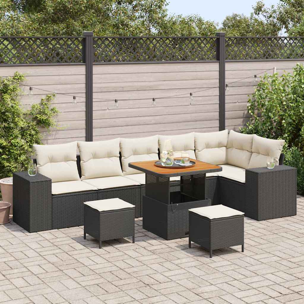 Gartensofa-set 9 stk. Schwarz Poly-Rattan