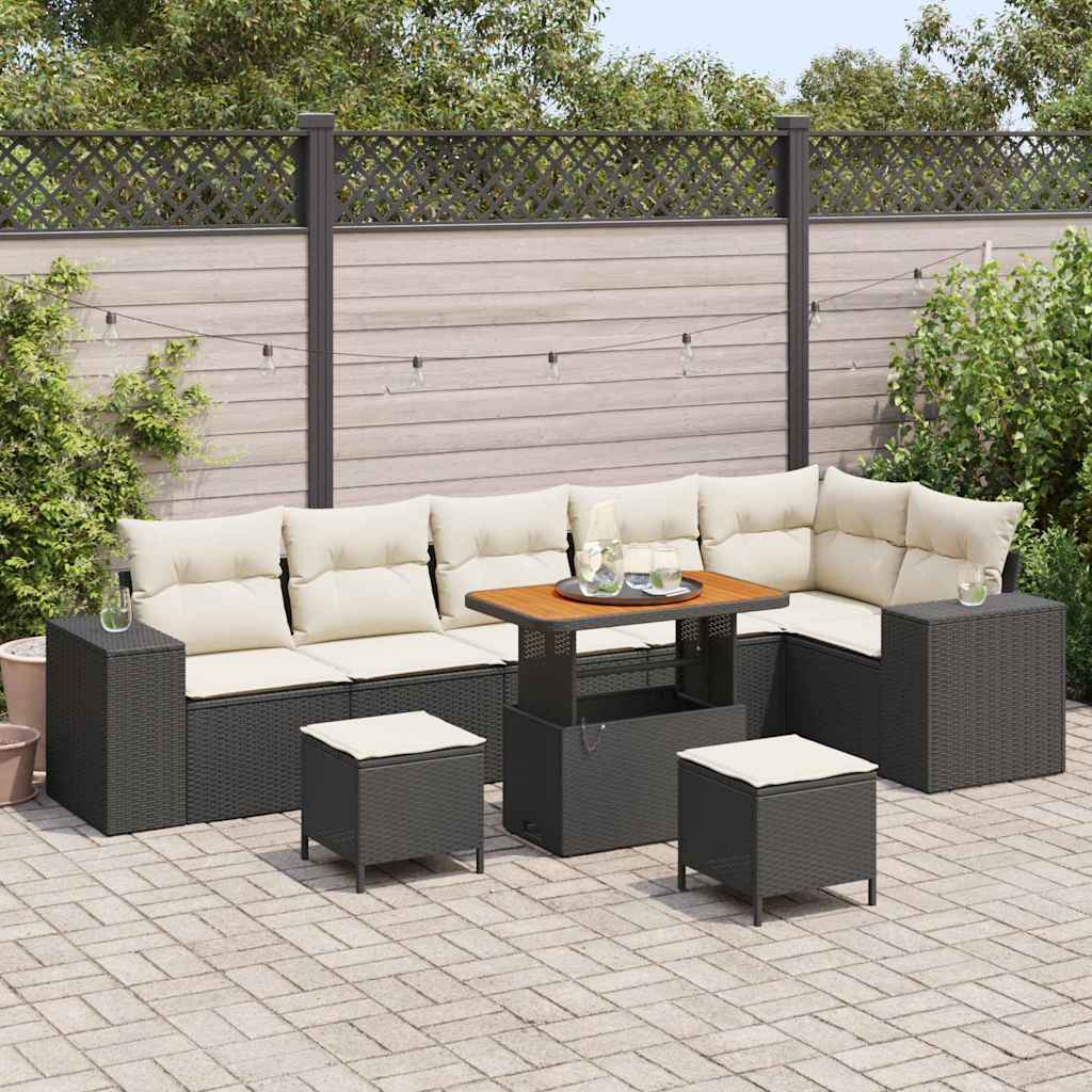 Gartensofa-set 9 stk. Schwarz Poly-Rattan