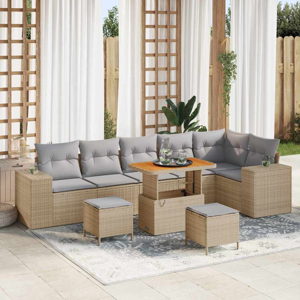 Gartensofa-set 9 stk. Beige Poly-Rattan