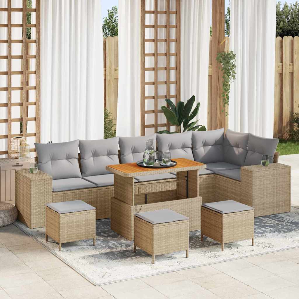 Gartensofa-set 10 stk. Beige Poly-Rattan