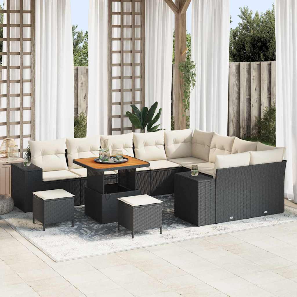 Gartensofa-set 12 stk. Schwarz Poly-Rattan