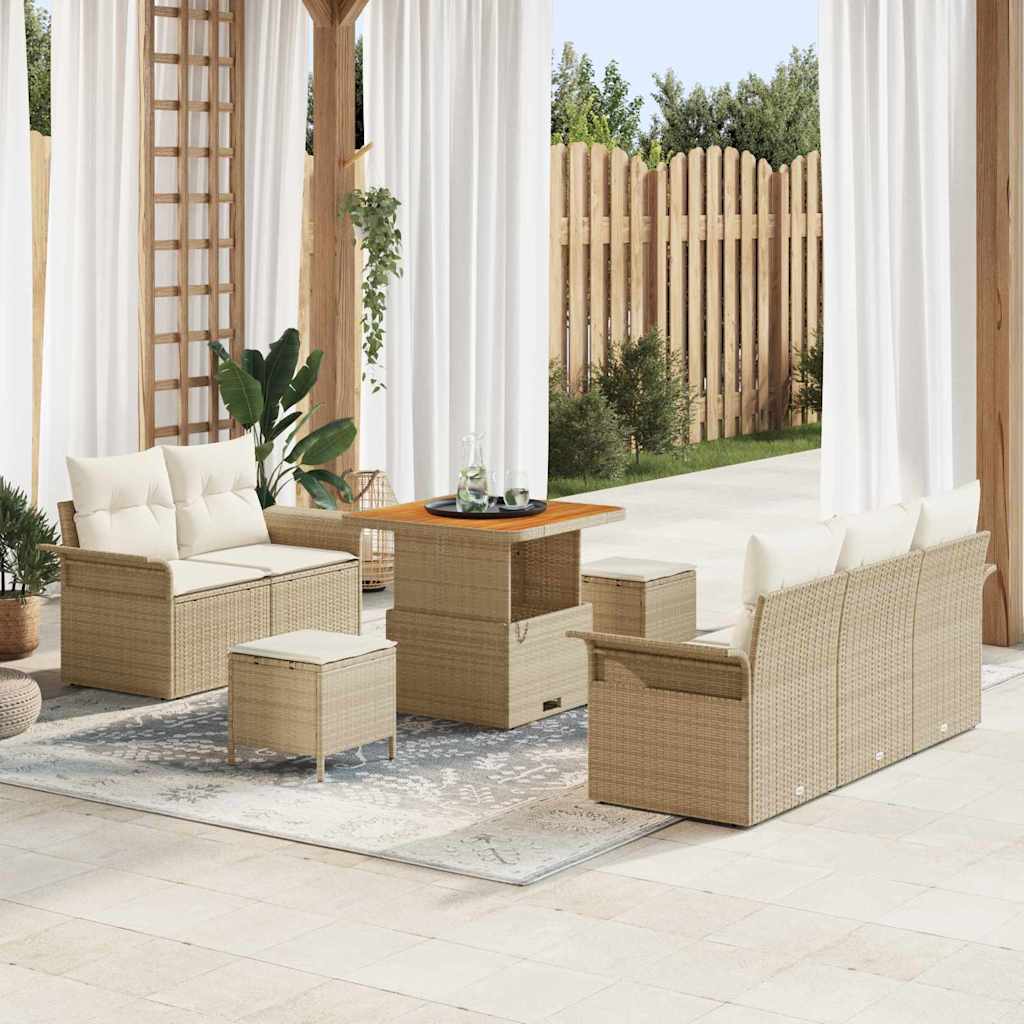 Gartensofa-set 8 stk. Beige Poly-Rattan