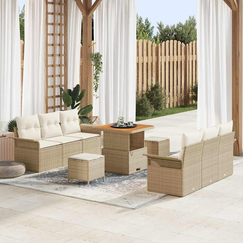 Gartensofa-set 9 stk. Beige Poly-Rattan