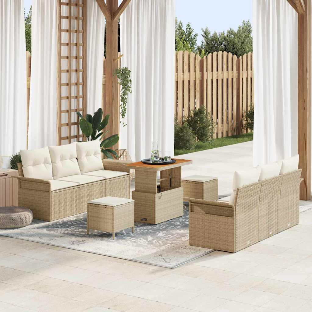 Gartensofa-set 9 stk. Beige Poly-Rattan