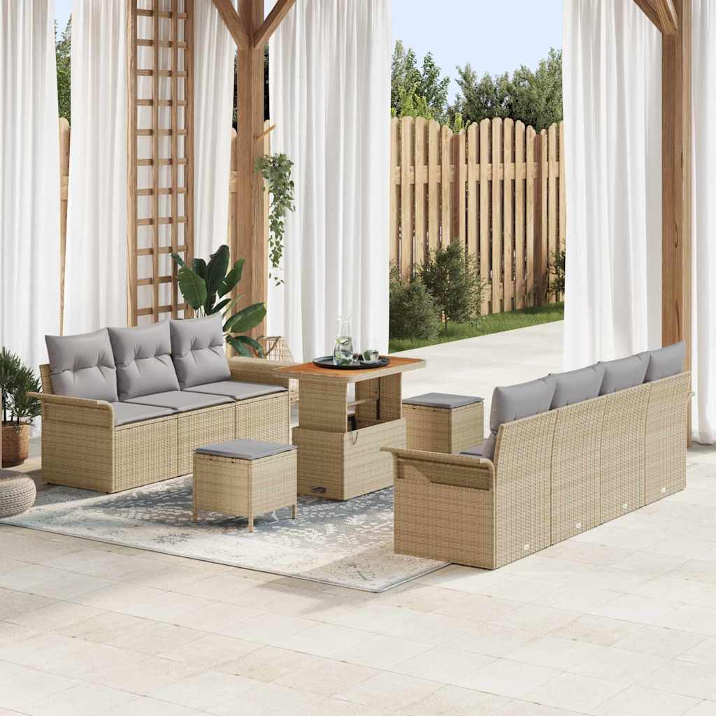 Gartensofa-set 10 stk. Beige Poly-Rattan