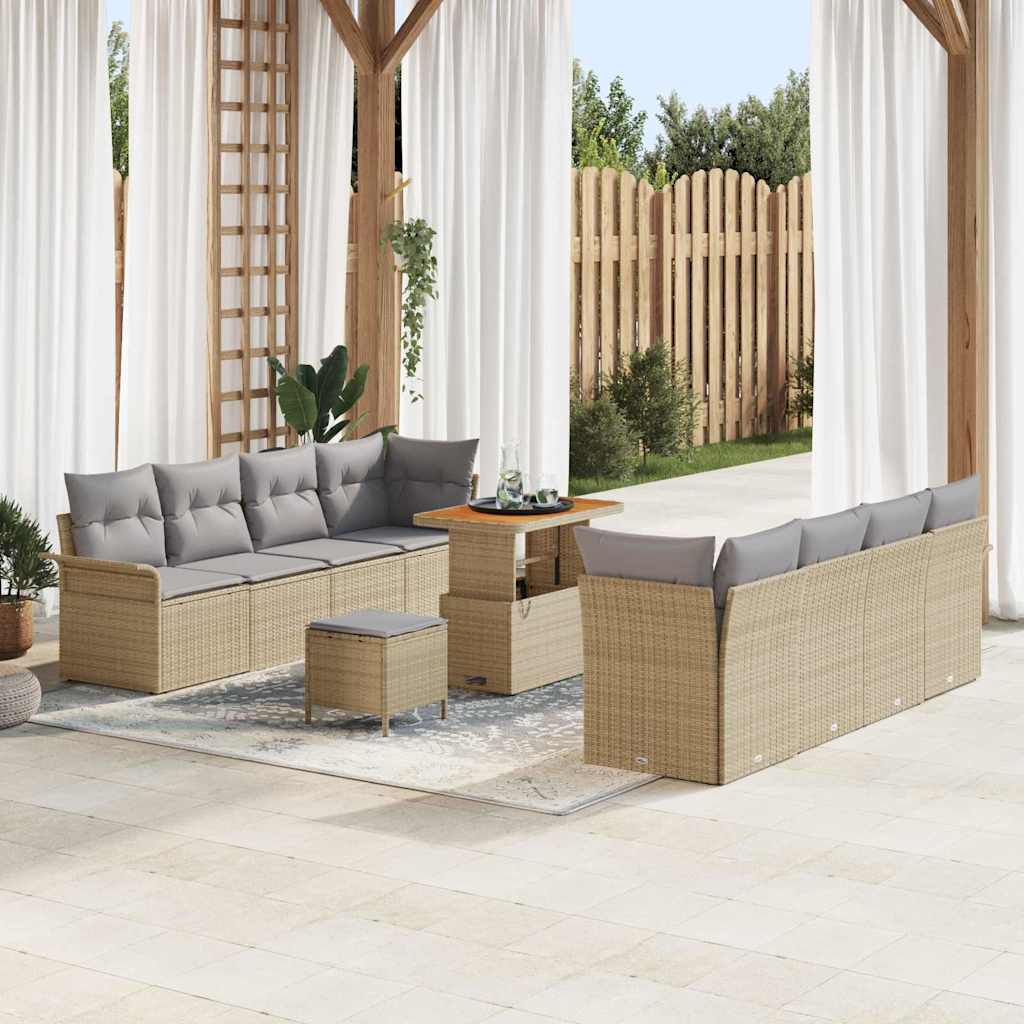 Gartensofa-set 11 stk. Beige Poly-Rattan
