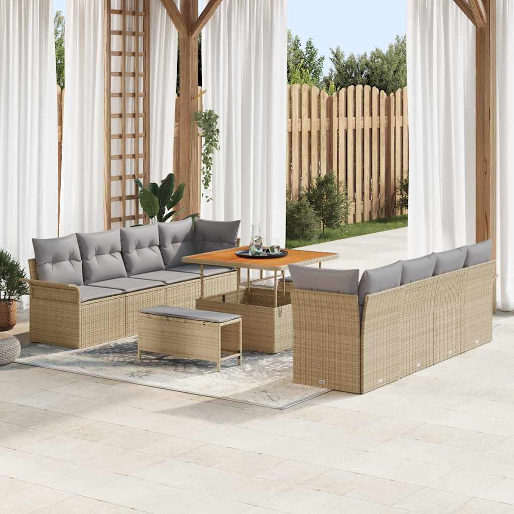 Gartensofa-set 11 stk. Beige Poly-Rattan