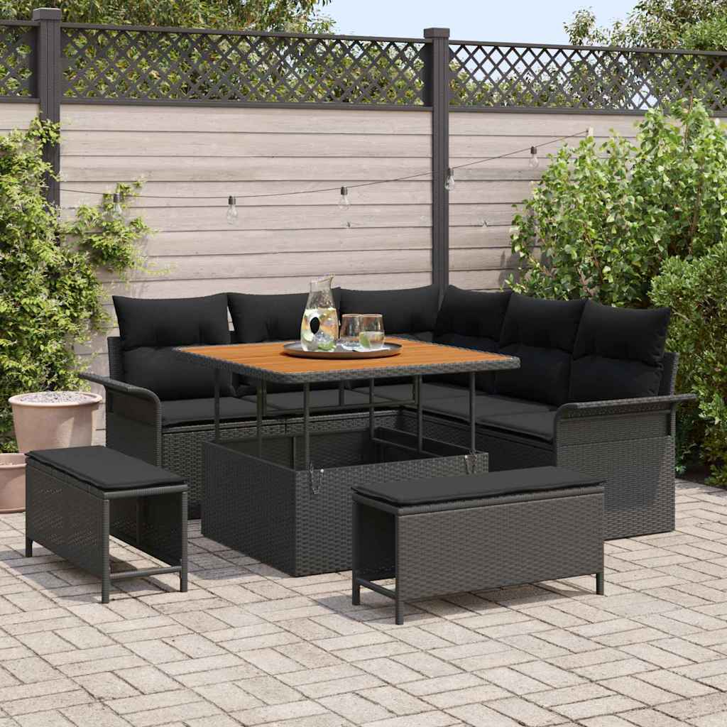 Gartensofa-set 8 stk. Schwarz Poly-Rattan