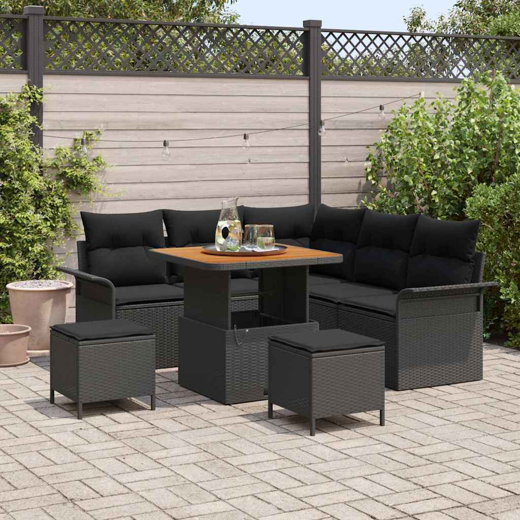 Gartensofa-set 8 stk. Schwarz Poly-Rattan