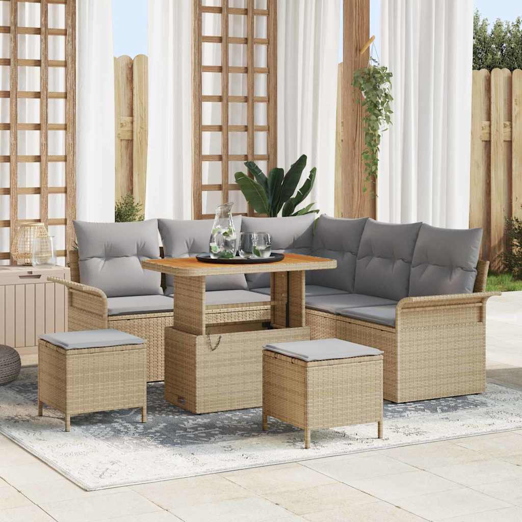 Gartensofa-set 8 stk. Beige Poly-Rattan