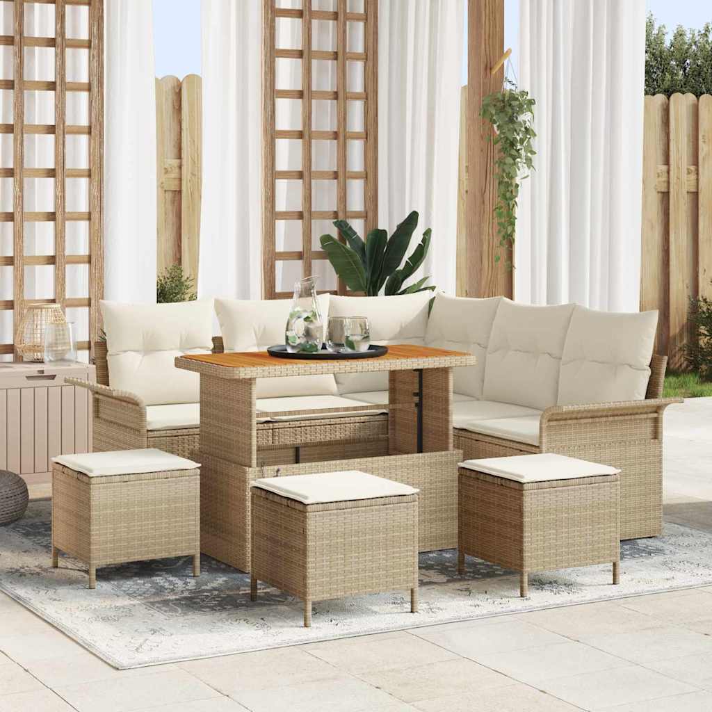 Gartensofa-set 9 stk. Beige Poly-Rattan
