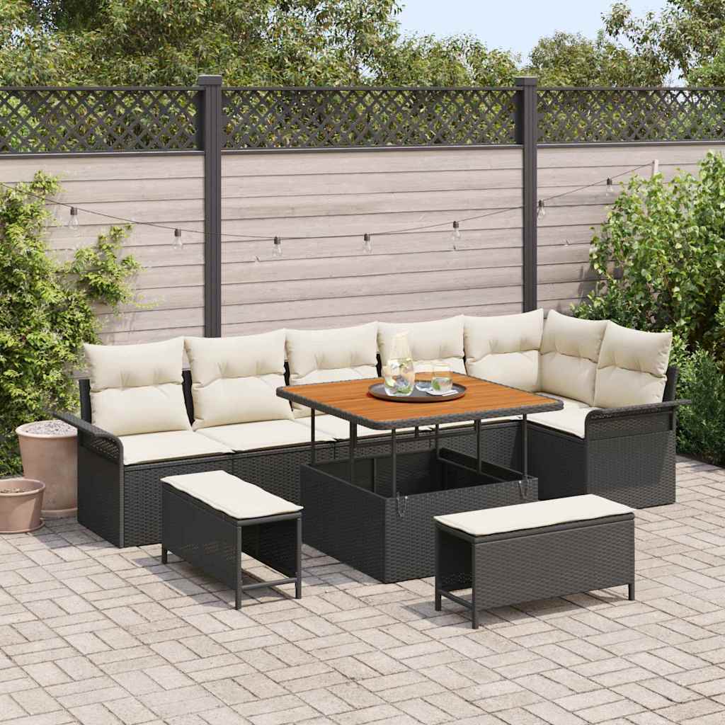 Gartensofa-set 9 stk. Schwarz Poly-Rattan