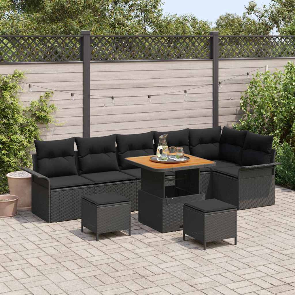 Gartensofa-set 9 stk. Schwarz Poly-Rattan