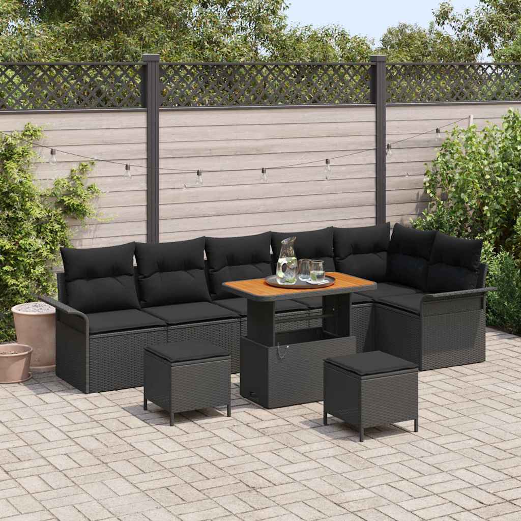 Gartensofa-set 9 stk. Schwarz Poly-Rattan