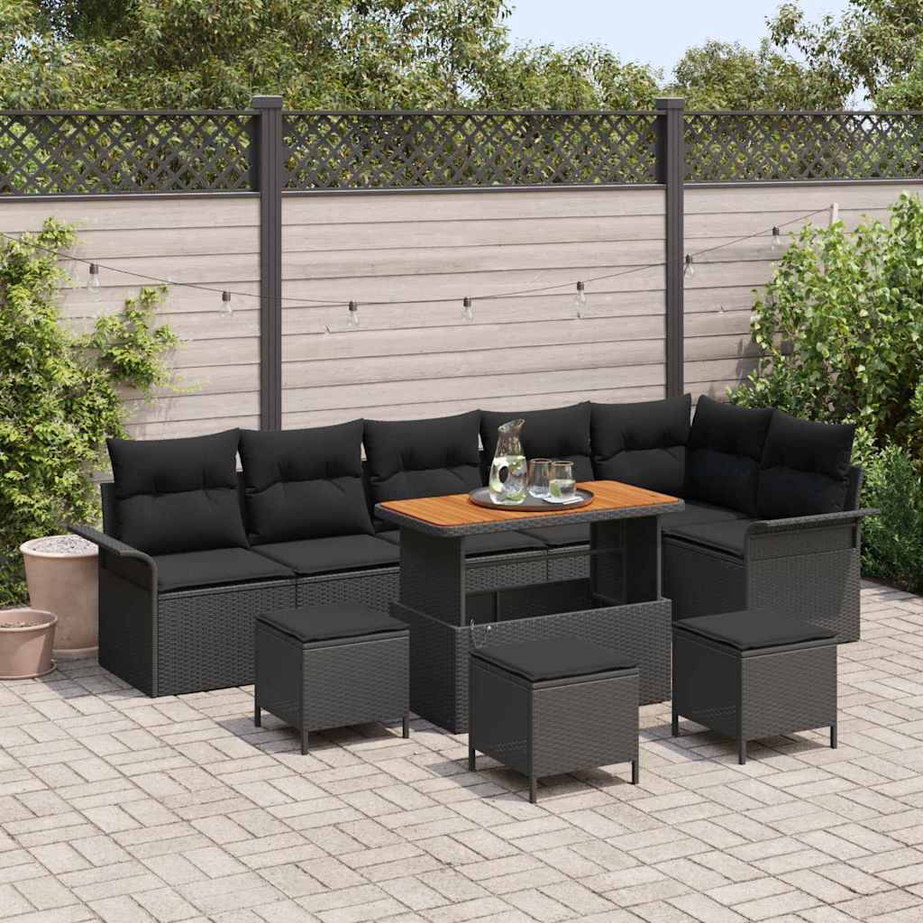 Gartensofa-set 10 stk. Schwarz Poly-Rattan