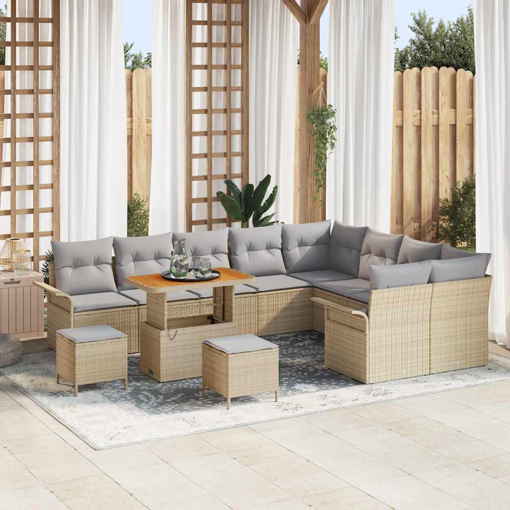 Gartensofa-set 12 stk. Beige Poly-Rattan
