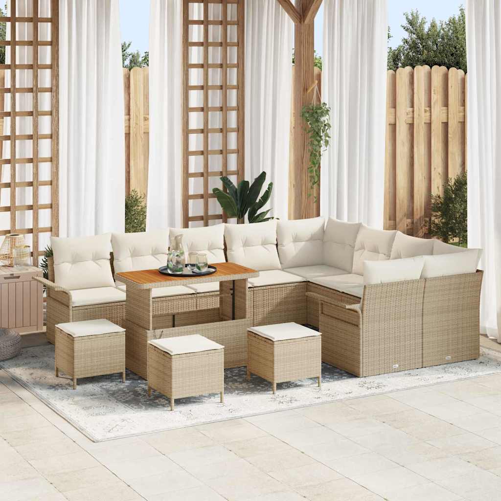 Gartensofa-set 13 stk. Beige Poly-Rattan