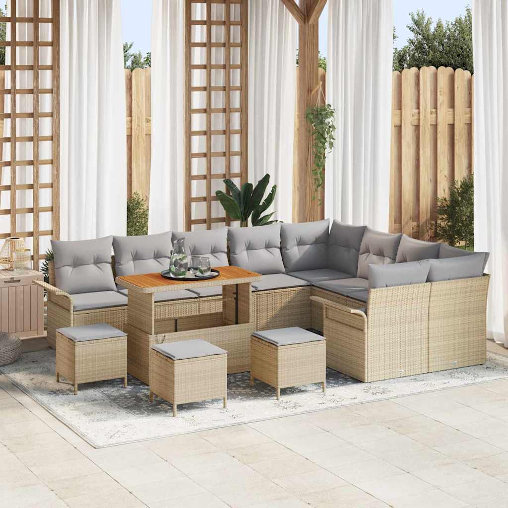 Gartensofa-set 13 stk. Beige Poly-Rattan