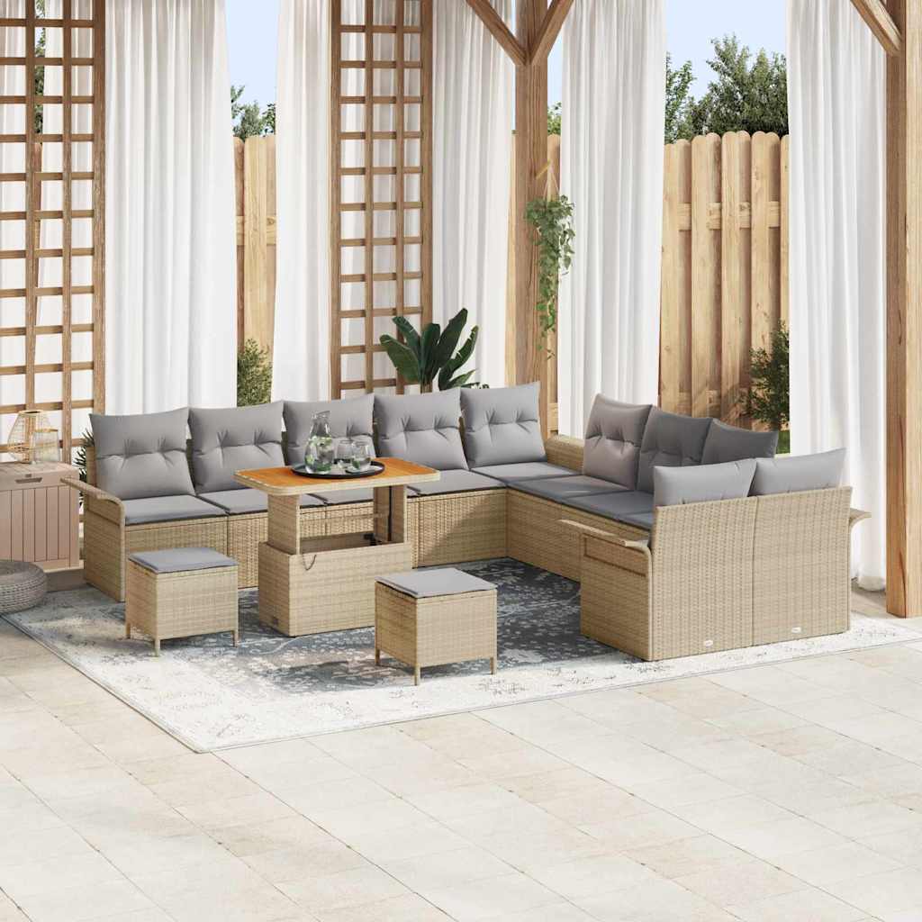 Gartensofa-set 13 stk. Beige Poly-Rattan
