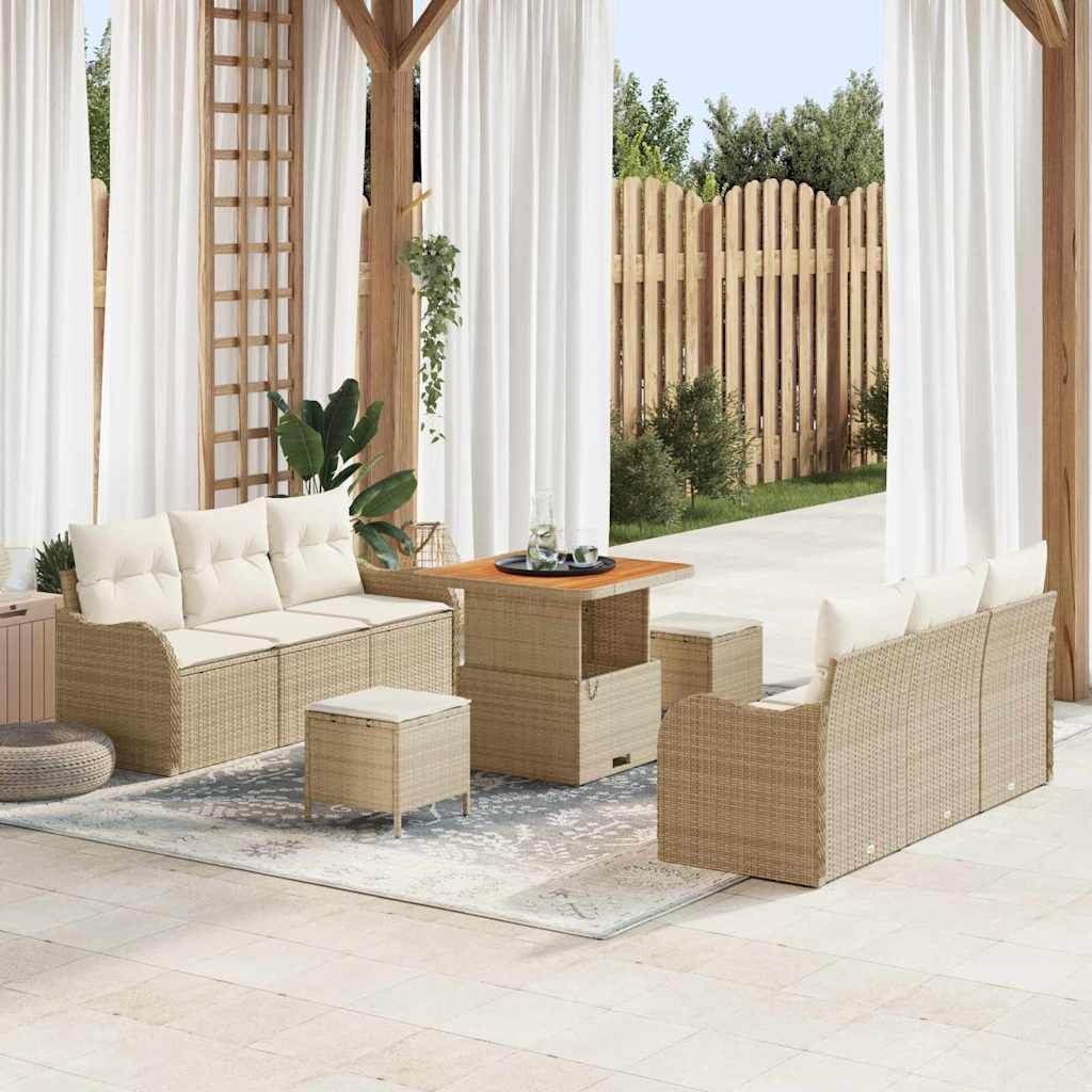 Gartensofa-set 9 stk. Beige Poly-Rattan