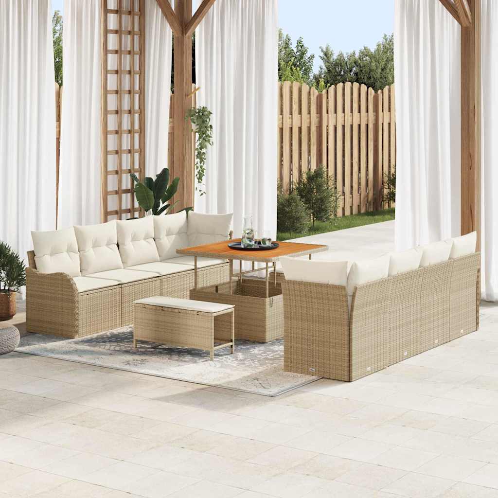 Gartensofa-set 11 stk. Beige Poly-Rattan