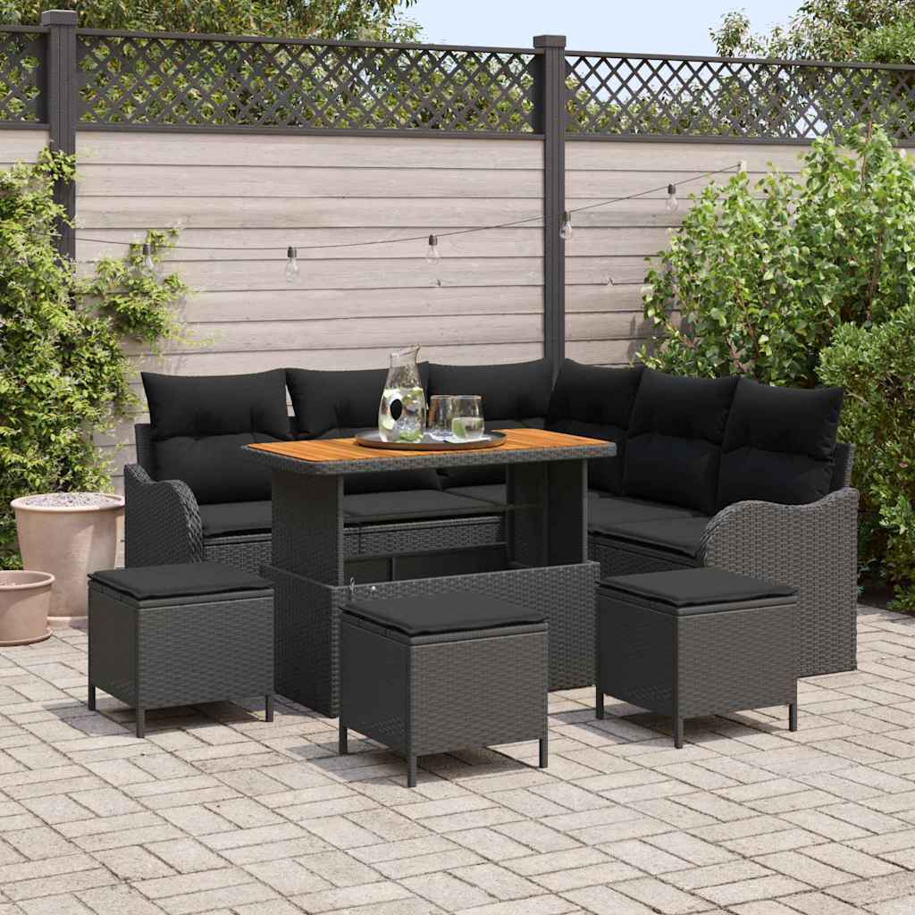 Gartensofa-set 9 stk. Schwarz Poly-Rattan