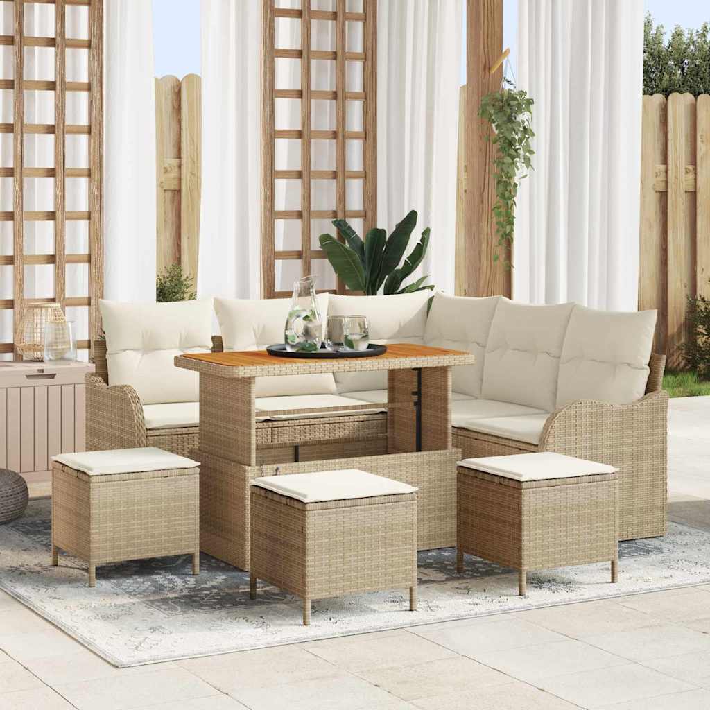 Gartensofa-set 9 stk. Beige Poly-Rattan
