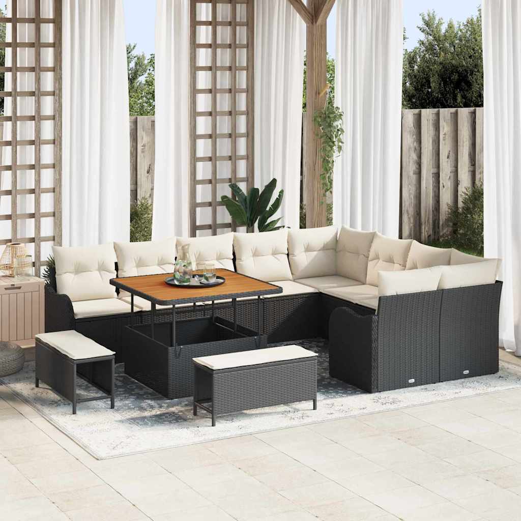 Gartensofa-set 12 stk. Schwarz Poly-Rattan