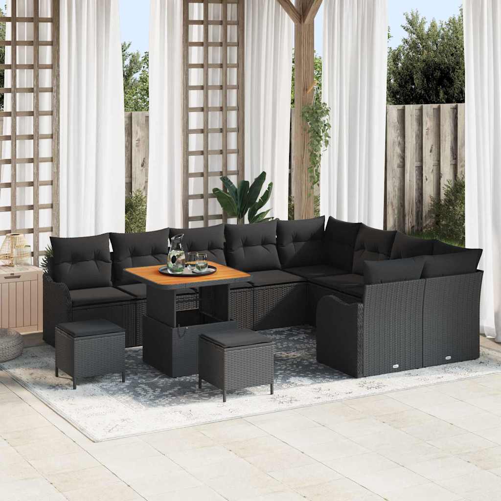 Gartensofa-set 12 stk. Schwarz Poly-Rattan