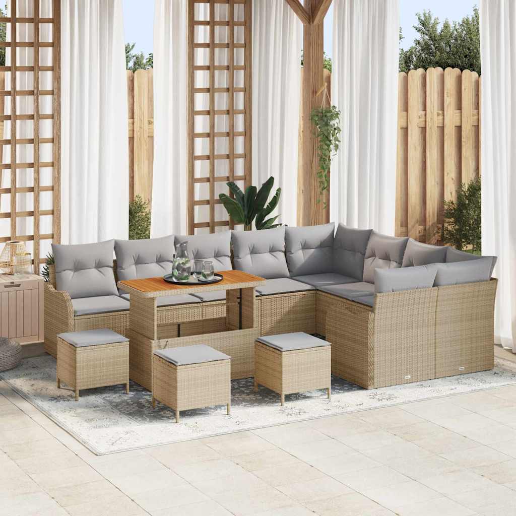 Gartensofa-set 13 stk. Beige Poly-Rattan
