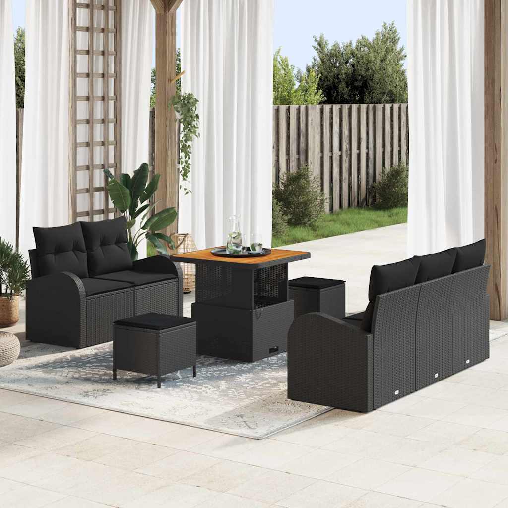 Gartensofa-set 8 stk. Schwarz Poly-Rattan