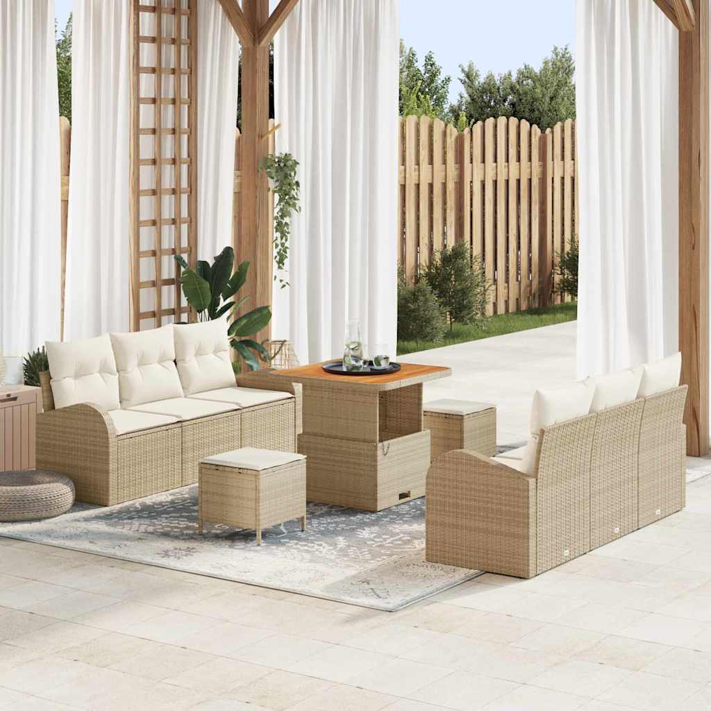 Gartensofa-set 9 stk. Beige Poly-Rattan