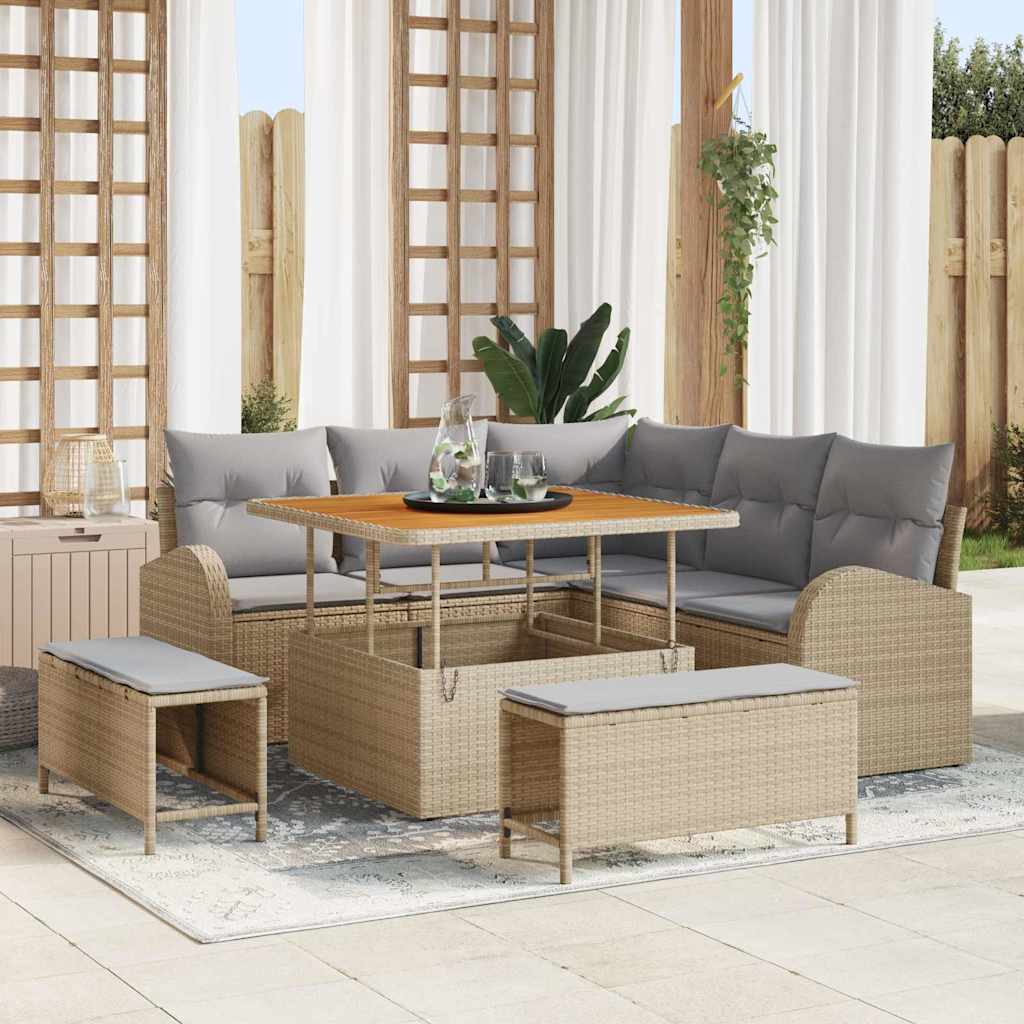 Gartensofa-set 8 stk. Beige Poly-Rattan