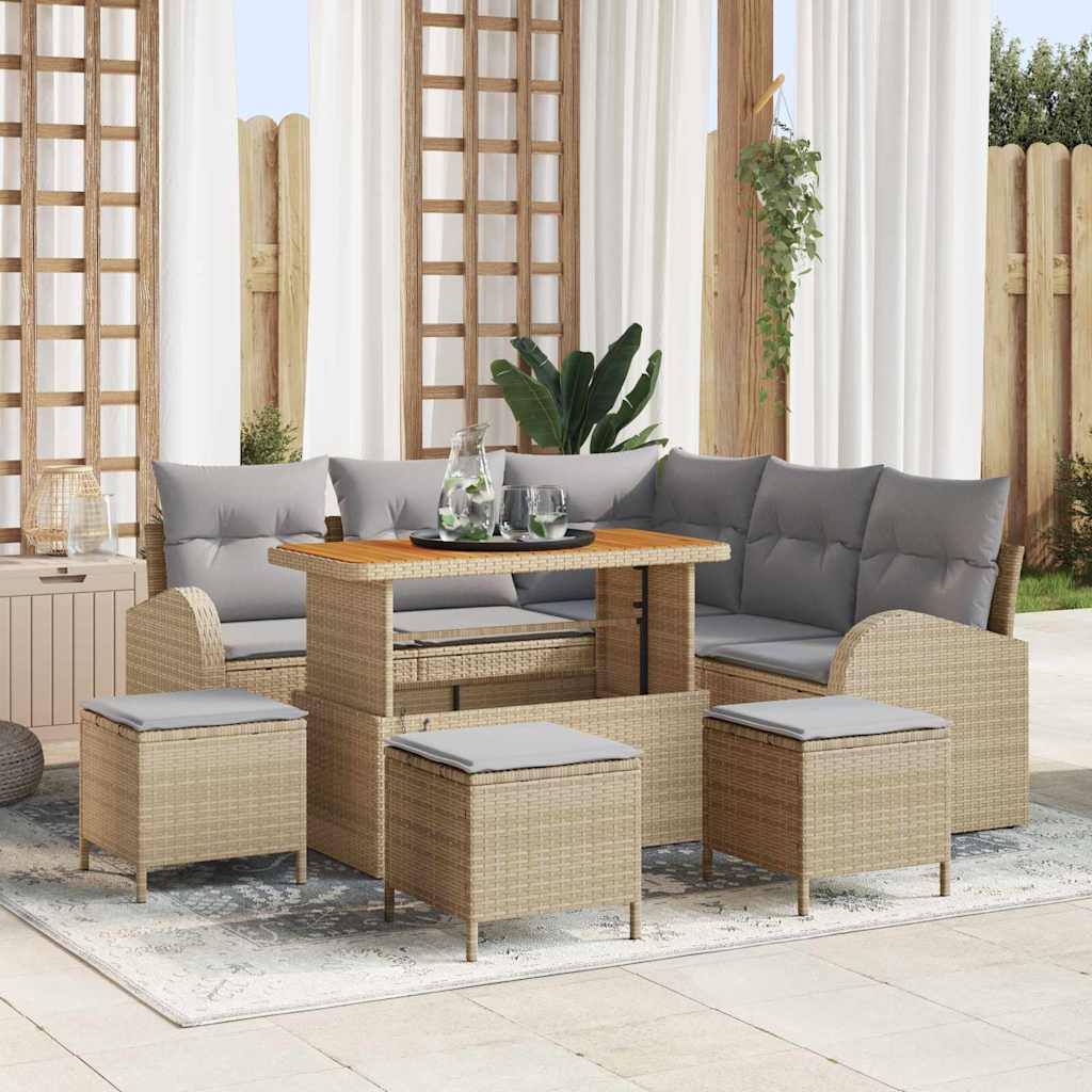 Gartensofa-set 9 stk. Beige Poly-Rattan
