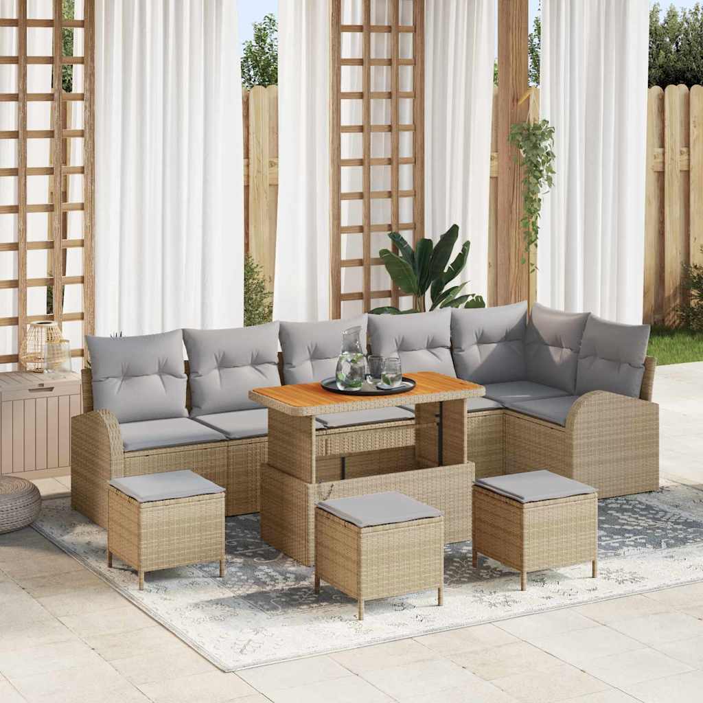 Gartensofa-set 10 stk. Beige Poly-Rattan