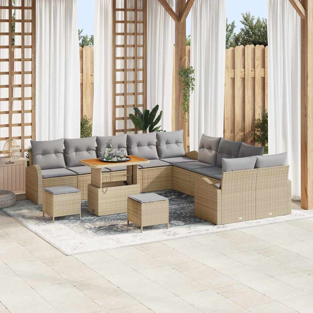 Gartensofa-set 13 stk. Beige Poly-Rattan