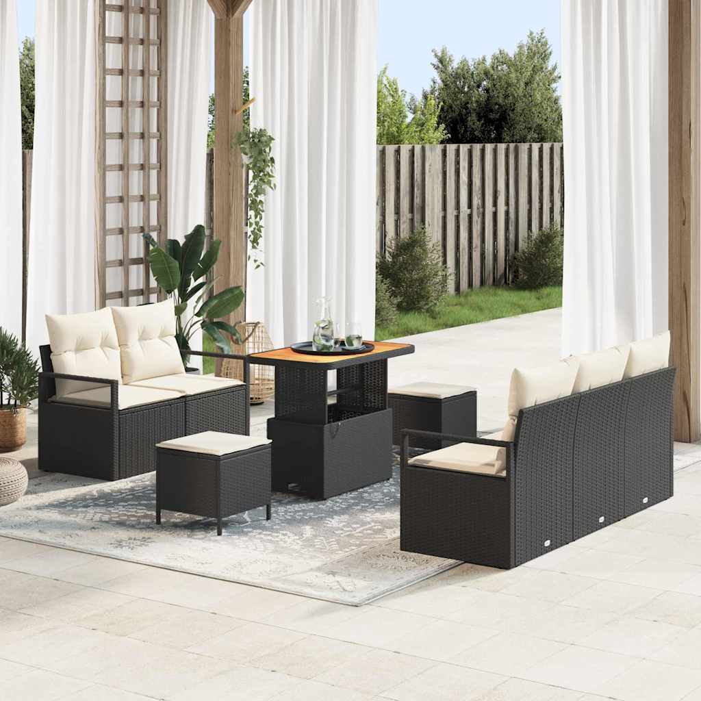 Gartensofa-set 8 stk. Schwarz Poly-Rattan