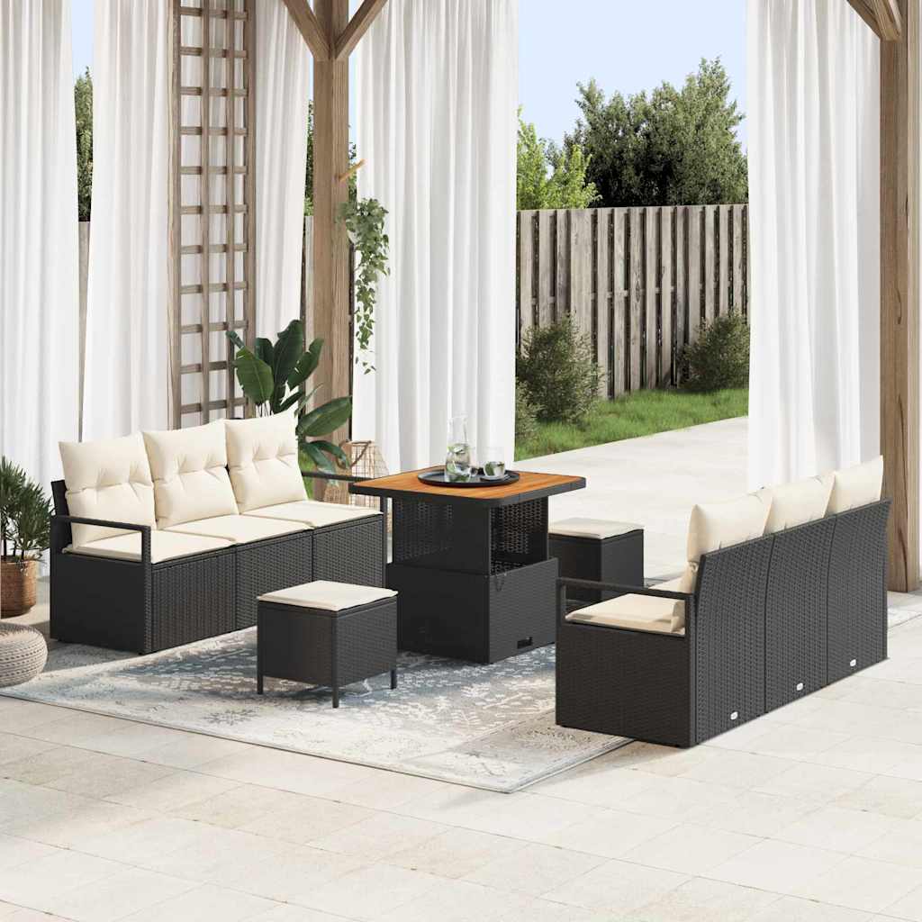 Gartensofa-set 9 stk. Schwarz Poly-Rattan