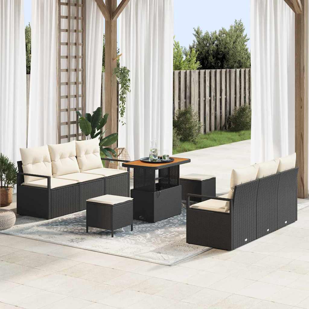 Gartensofa-set 9 stk. Schwarz Poly-Rattan