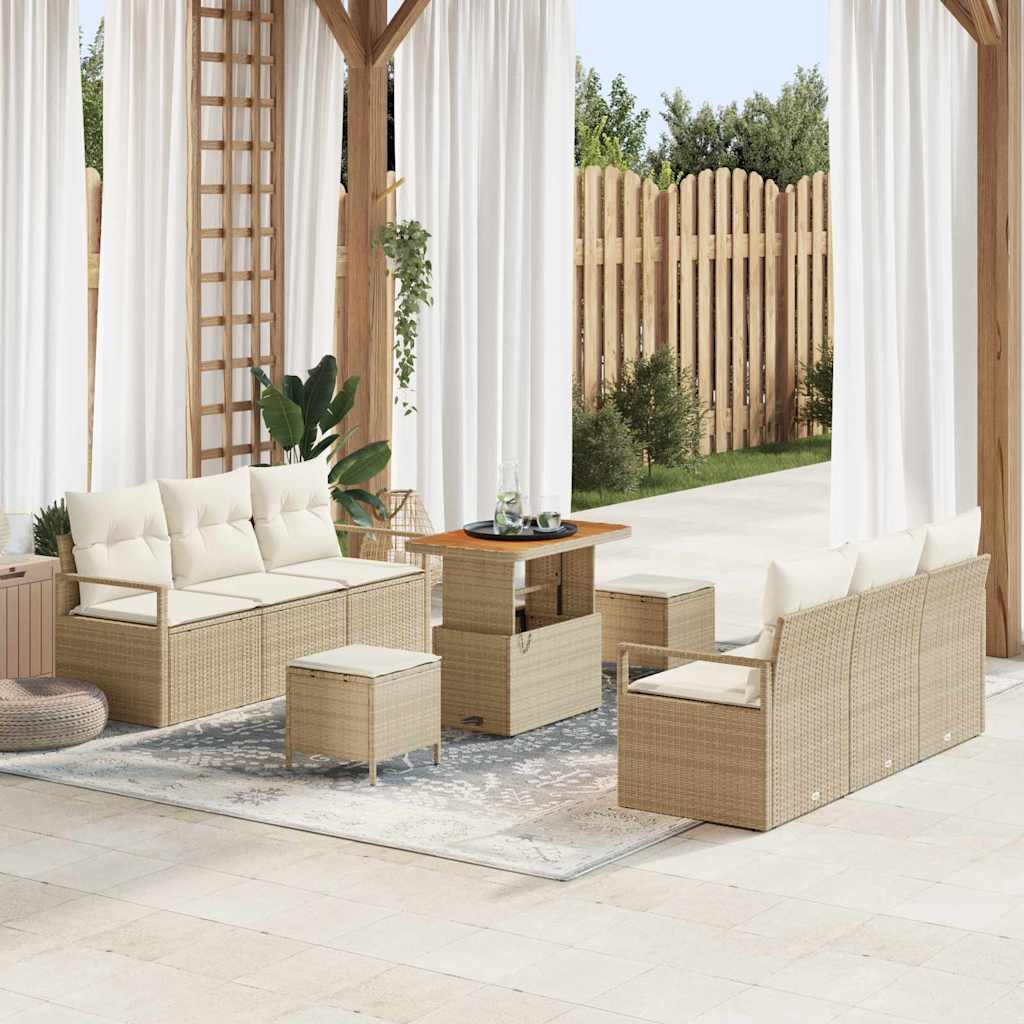 Gartensofa-set 9 stk. Beige Poly-Rattan
